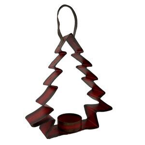 Red Metal Christmas Tree Votive Candle Holder Rustic Farmhouse